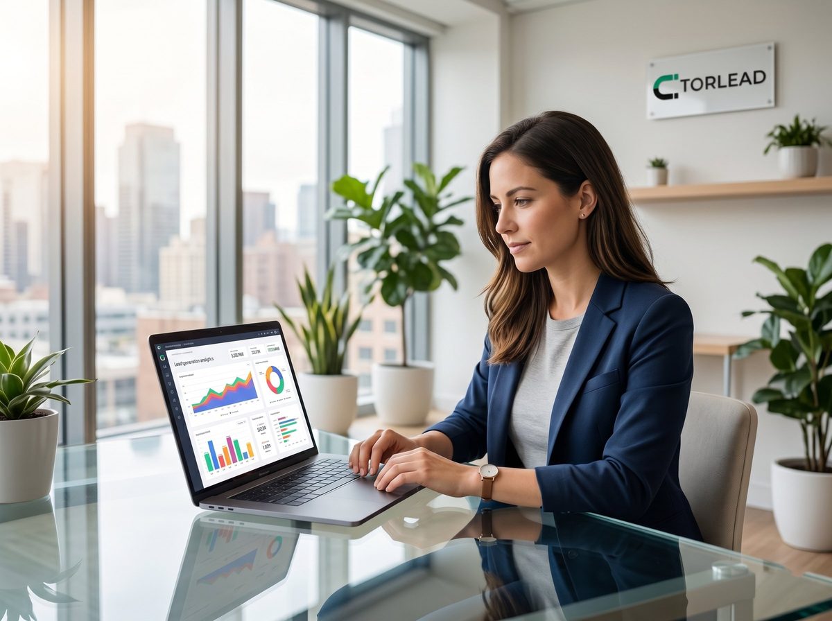 Analytics dashboard on laptop showing lead generation performance